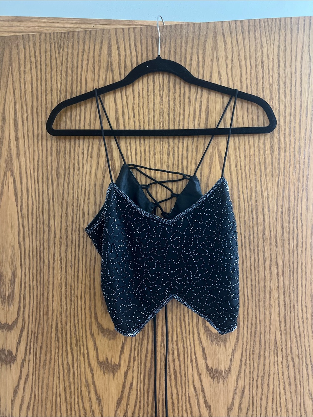 Passport Black Beaded Lace-Up Crop Top